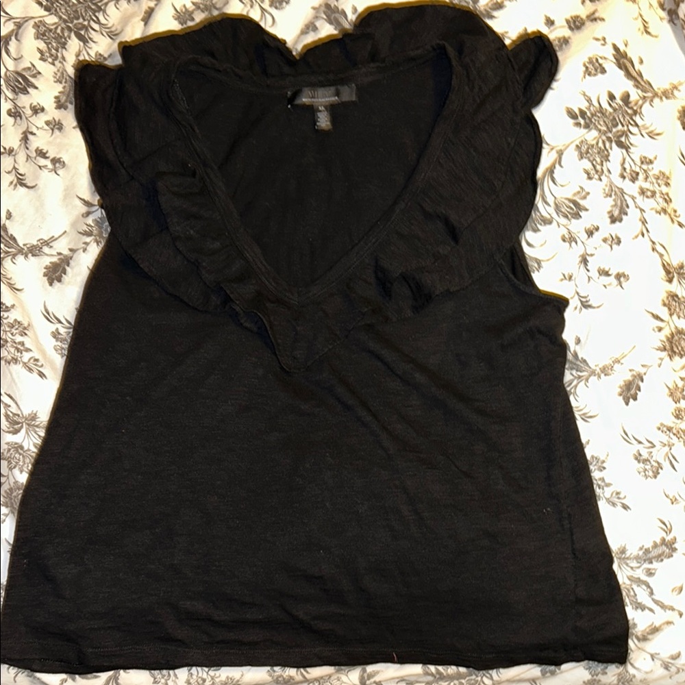 White House Black Market Black Ruffled Blouse